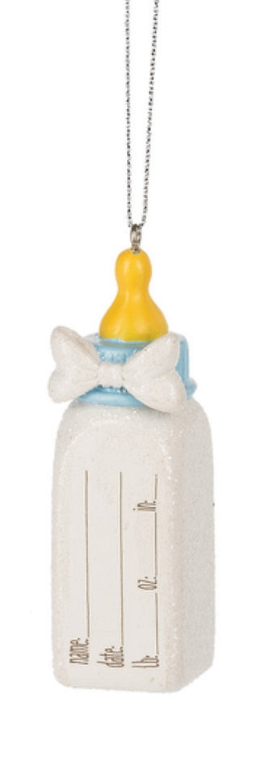 New Baby Bottle Ornament -  Blue - The Country Christmas Loft
