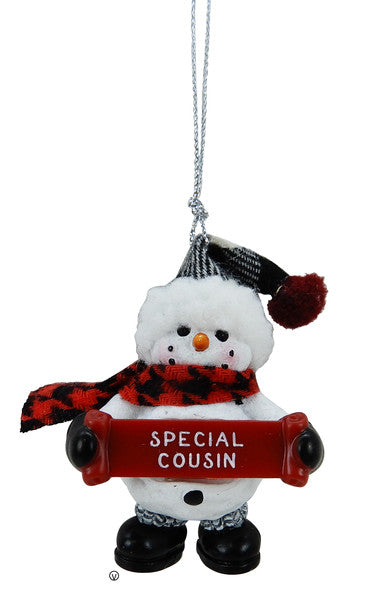 Cozy Snowman Ornament - Special Cousin - The Country Christmas Loft