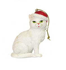 Cat in a Santa Hat Ornament - White Cat - The Country Christmas Loft