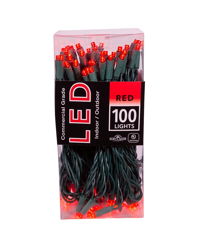 100-Light 5mm Red LED Green Wire Light Set - The Country Christmas Loft