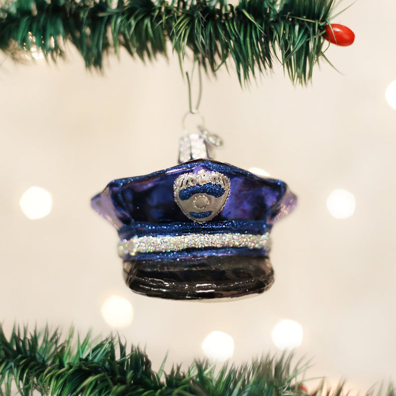 Old World Christmas Police Officer's Cap Glass Blown Ornament - The Country Christmas Loft