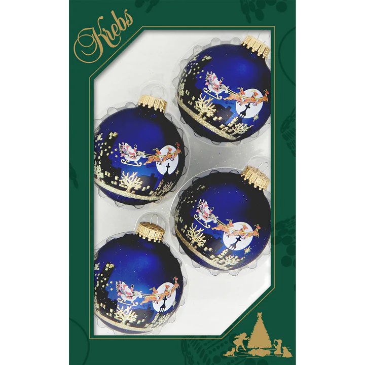 Night Before Christmas - 2 5/8 Glass Ball - 4 Piece Set - Navy - The Country Christmas Loft