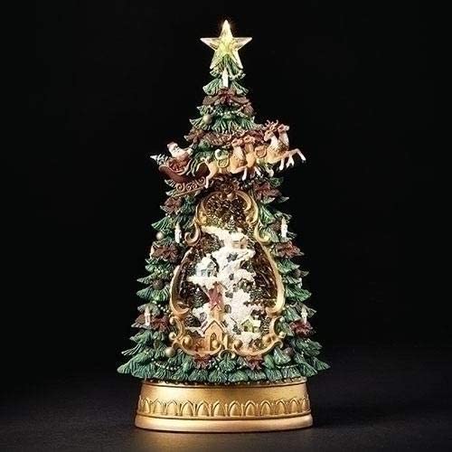 Holiday Village Tree and Church LED Swirl Water Globe - The Country Christmas Loft