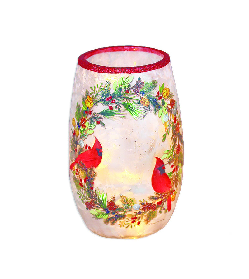 Winter Greens Cardinal Lighted Vase - Wreath