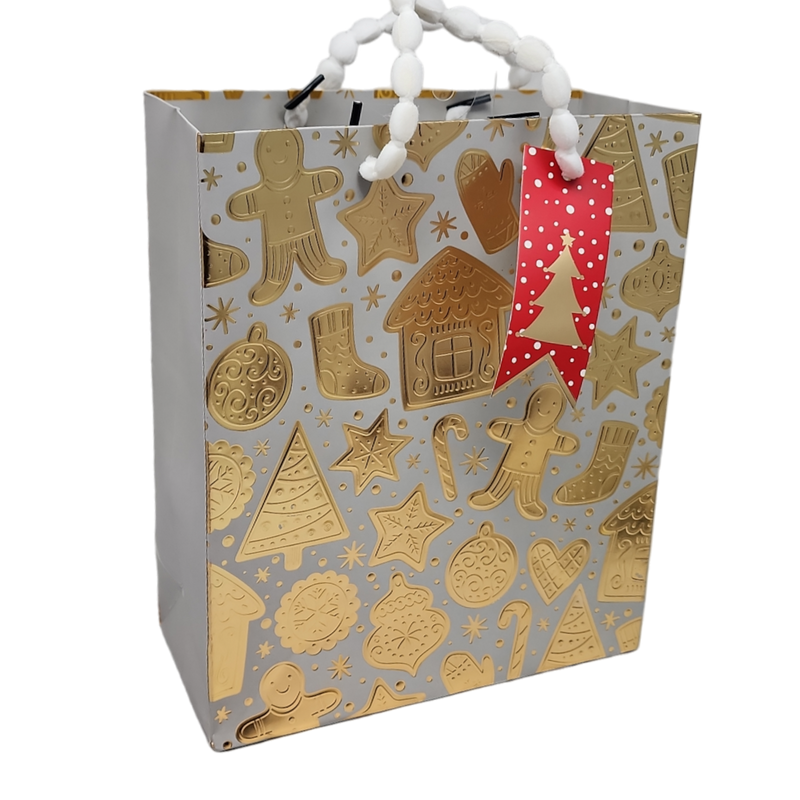 Gingerbread on Silver Gift Bag -