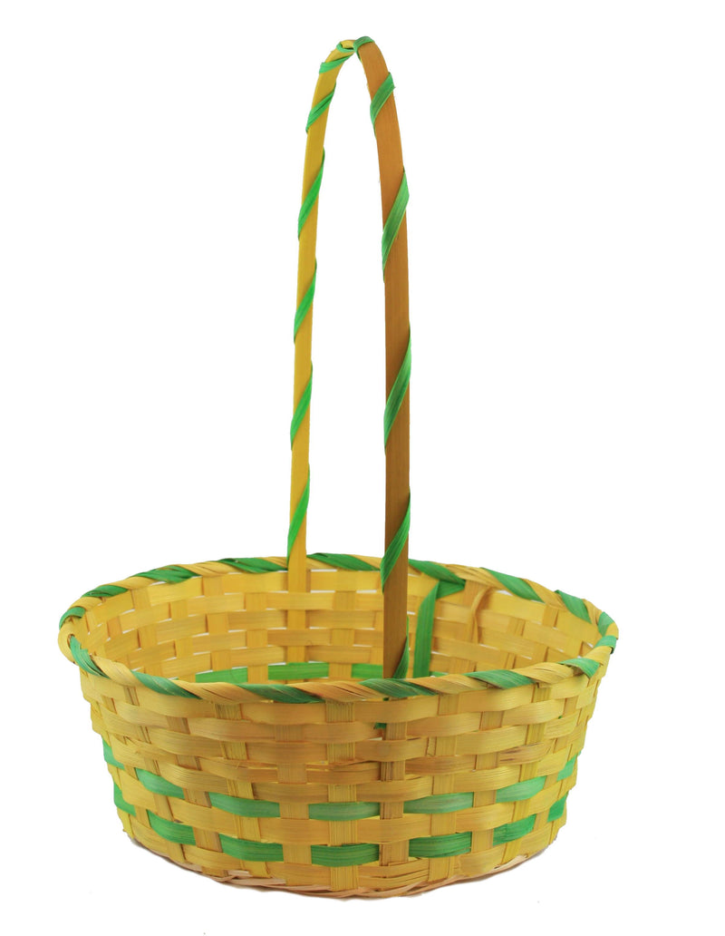Large Bamboo Easter Basket with Wrapped Handle - Yellow - The Country Christmas Loft