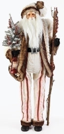 LED White Fur Santa Figure - With Tree And Staff - 32" - The Country Christmas Loft