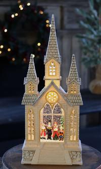 16 Inch Lighted Spinning Water Globe Church - - The Country Christmas Loft