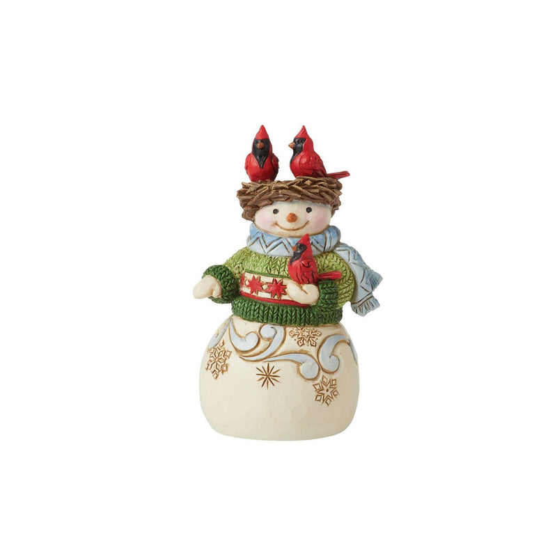 Heartwood Creek Mini Snowman with Cardinal Nest Figurine - The Country Christmas Loft