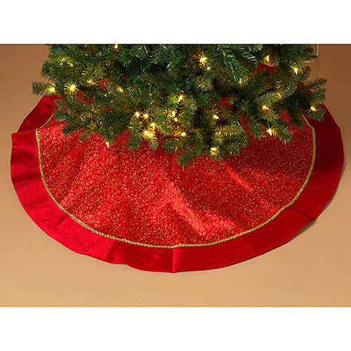 48" Glitter Print on Sheer Organza Tree Skirt With Velvet Border & Metallic Cord - The Country Christmas Loft