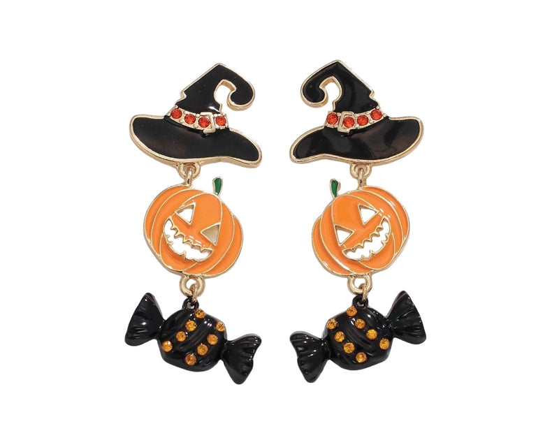 Witch Hat+Pumpkin+Candy - Earrings