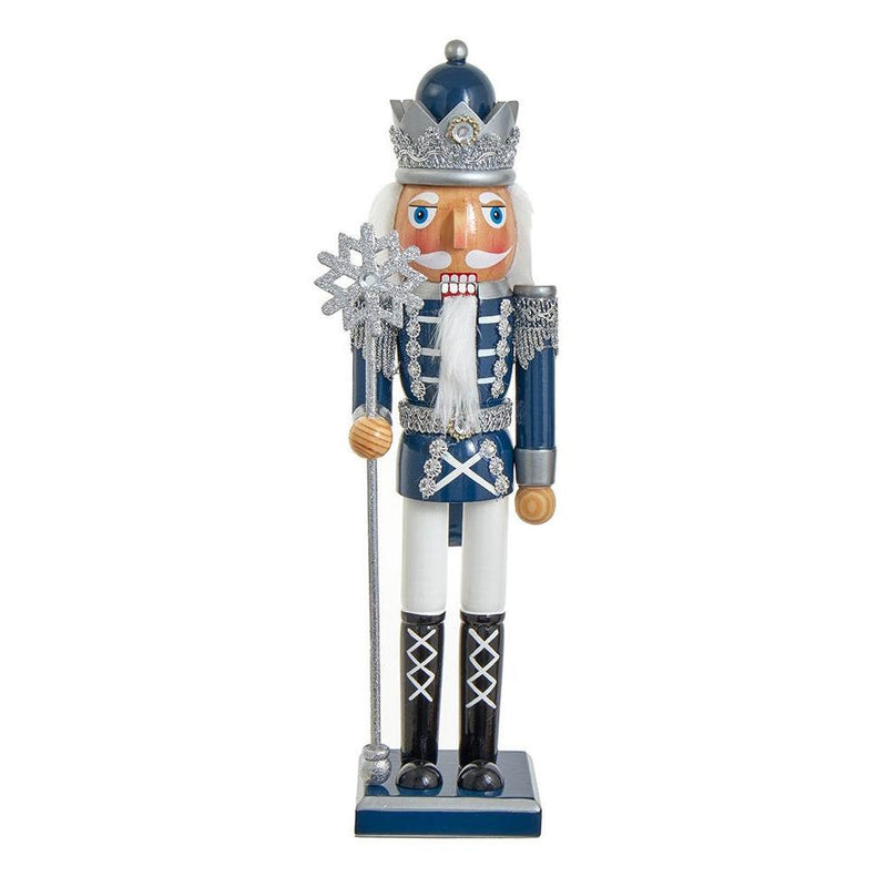 Blue and Silver 15" Nutcracker - Holding a Staff