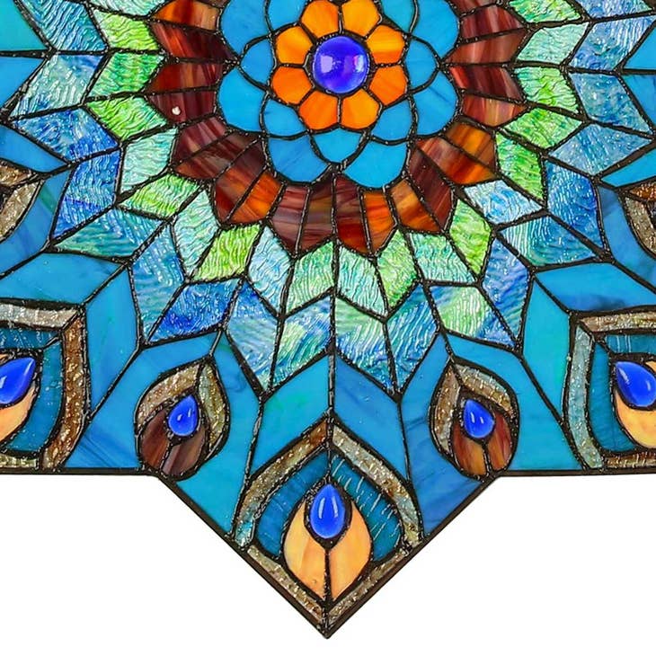 Presley Blue Peacock Stained Glass Window Panel - The Country Christmas Loft