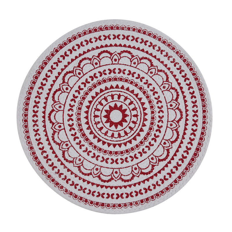 Red Medallion Round Printed Place Mat - The Country Christmas Loft