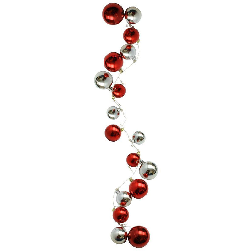 Lighted Ornament Strung 58" Garland - Red and Silver - The Country Christmas Loft