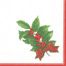 Caspari Holly Linen (Ivory) - Lunch Napkin - The Country Christmas Loft