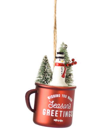 Sisal Tree in a Glass Coffee Cup Ornament - Red - The Country Christmas Loft