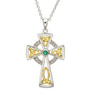Trinity Knot Diamond And Emerald Silver Celtic Cross Pendant