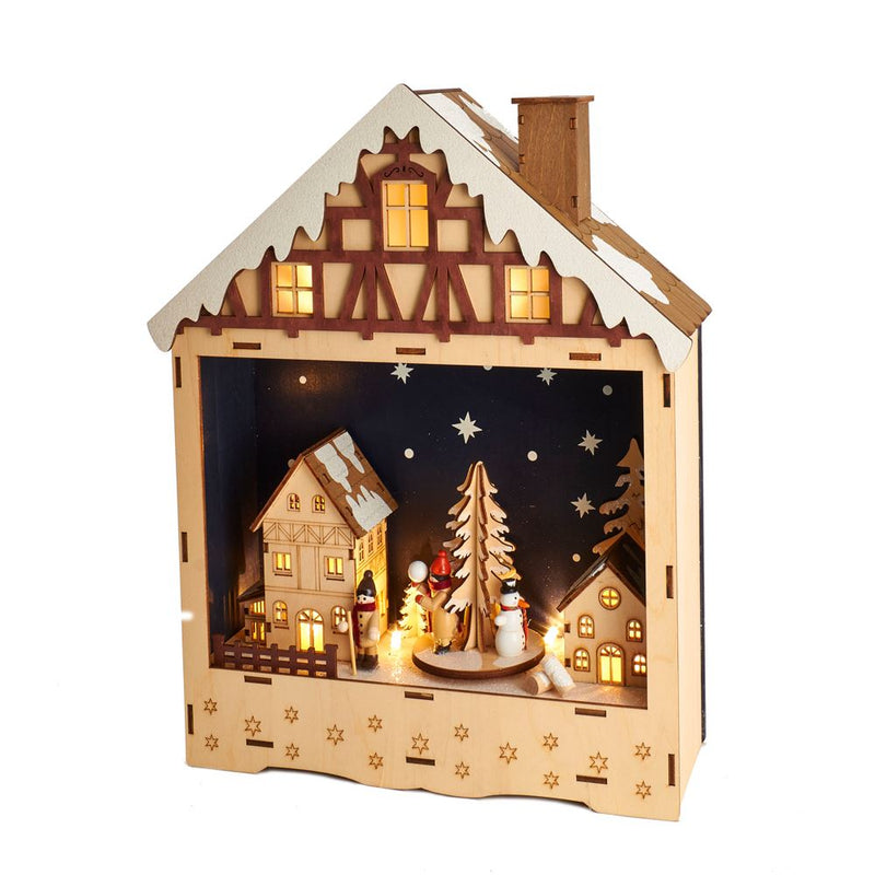 Battery-Operated Wooden Musical LED House - The Country Christmas Loft