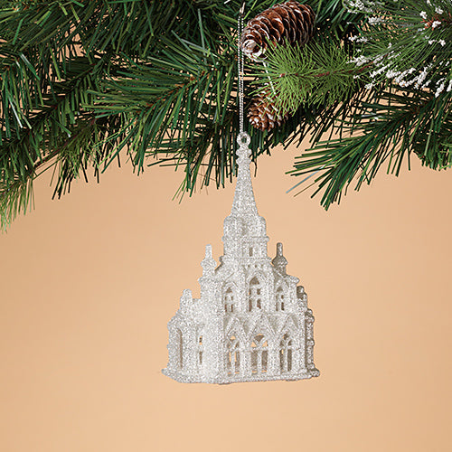 Silver Glittered Church Ornament - The Country Christmas Loft