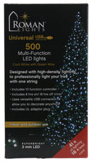 USB powered 500 Superbright LED (41 foot) Green Wire Multifunction Lights with Timer - Cool White - The Country Christmas Loft