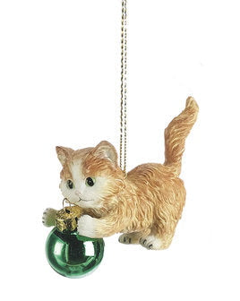 Kitten Playing Ornament - Orange - The Country Christmas Loft
