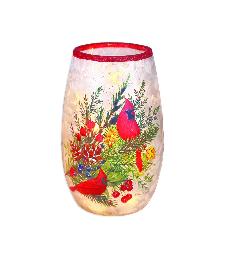 Winter Greens Cardinal Lighted Vase - Swag
