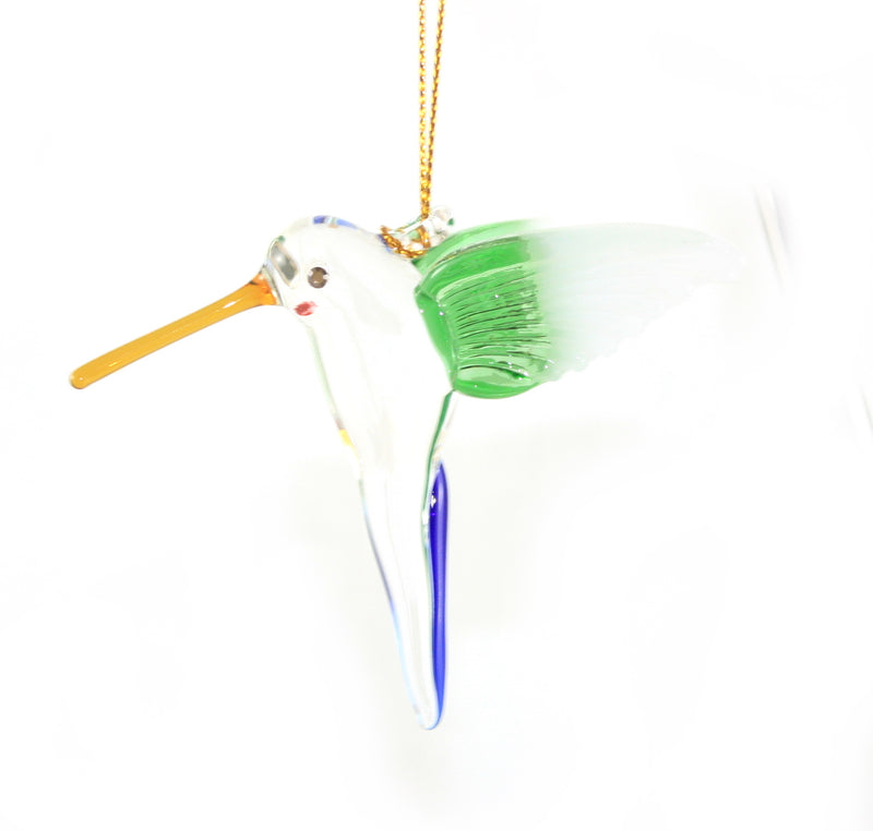 Feeding Hummingbird - Green Wing - Egyptian Glass Ornament