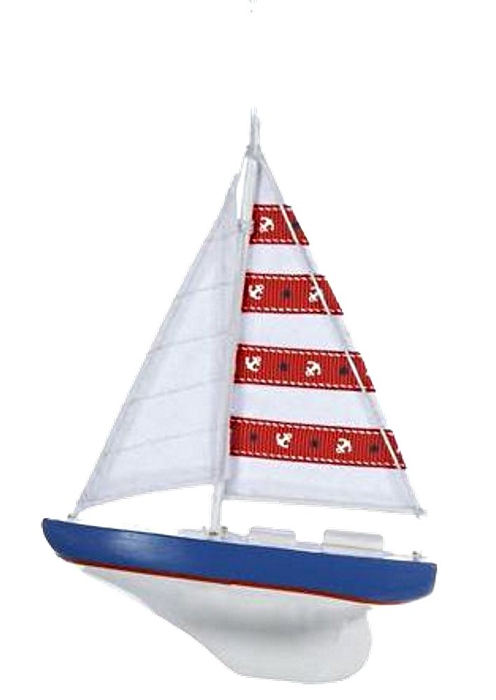 Wooden Yacht W/Sails Ornament - Blue - The Country Christmas Loft