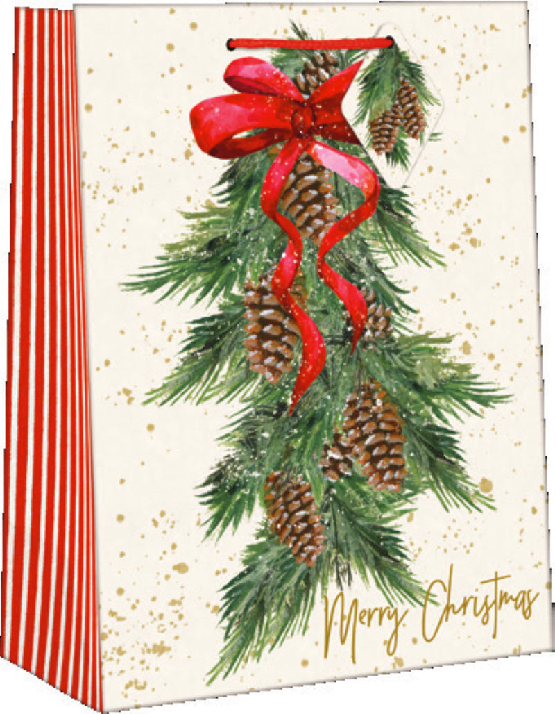 Traditional Large Christmas Gift Bag - Pinecone Swag - The Country Christmas Loft