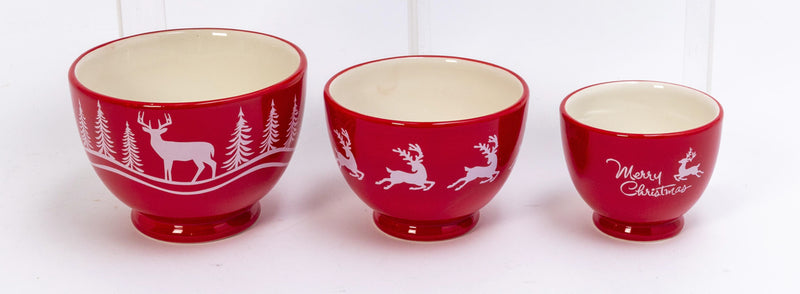 Dolomite Holiday Bowls - Set of 3 - Reindeer - The Country Christmas Loft