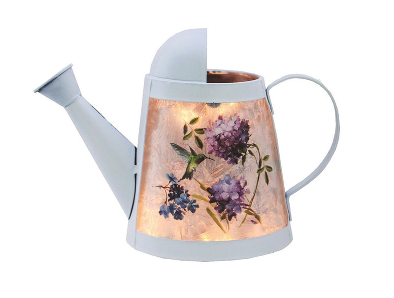 Hydrangea and Hummingbird Lighted Watering Can - Purple - The Country Christmas Loft