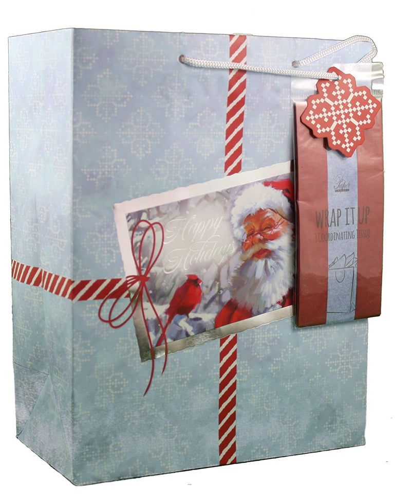 Large Gift Bag With Tissue - Santa with Cardinal