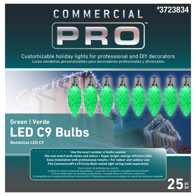 Commercial Green LED C9 Light Bulbs - 25 Pack - The Country Christmas Loft