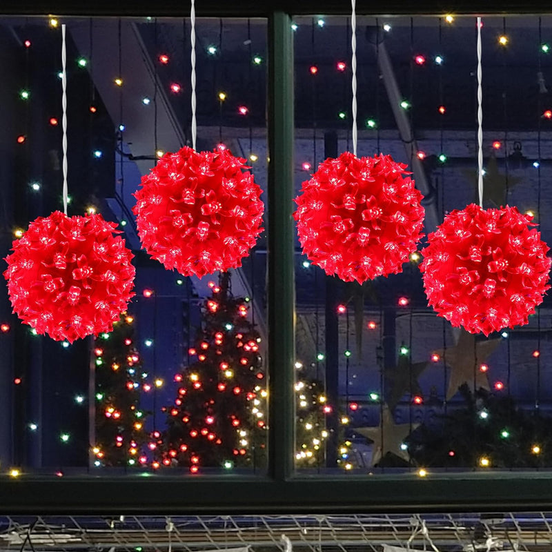 LED Lighted Sphere Ornament - 4 Piece Set - Red