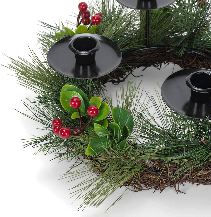 Advent Wreath with Metal Candle Holder - Pine with Berries - The Country Christmas Loft