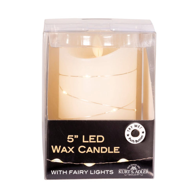 5" Battery Operated Flicker Flame White Candle With Fairy Lights - The Country Christmas Loft