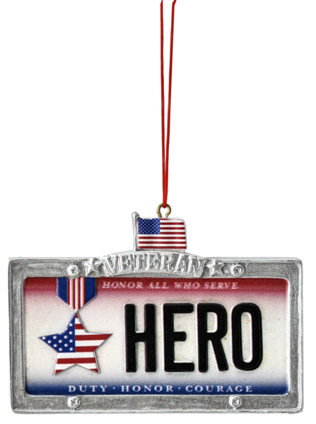 Hero License Plate Ornament - Veteran - The Country Christmas Loft