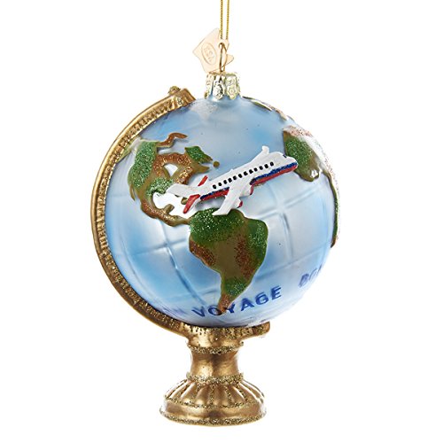 Noble Gems Globe With Airplane Glass Ornament - The Country Christmas Loft
