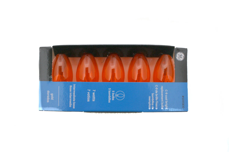 GE Incandescent C9 Replacement Bulb 5 Pack Clear Orange - The Country Christmas Loft