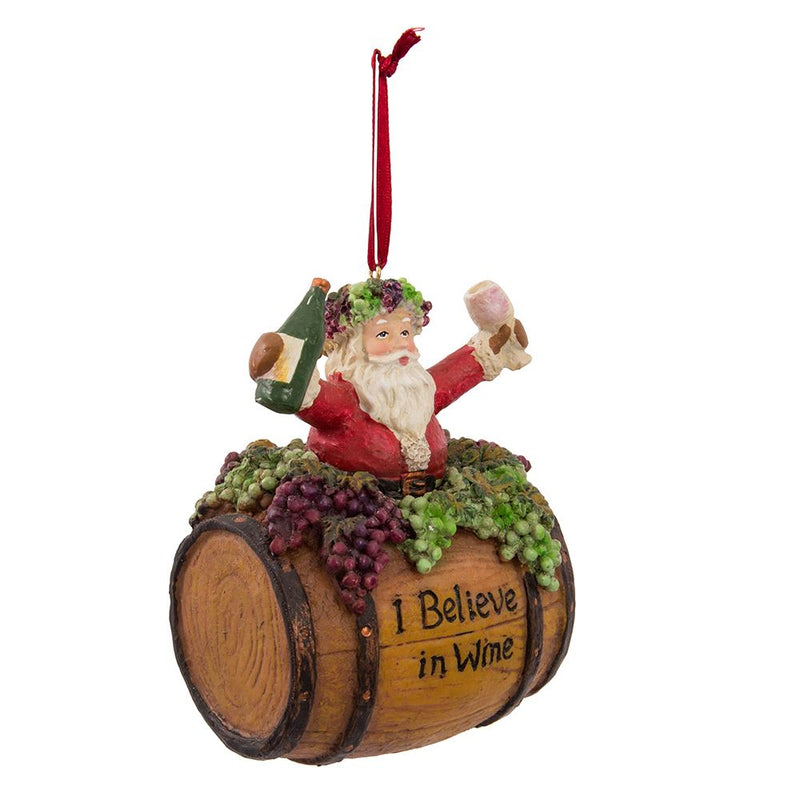 Santa On Wine Barrel Ornament - The Country Christmas Loft