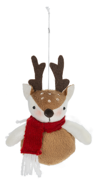 Plush Reindeer Ornament - Red Scarf - The Country Christmas Loft