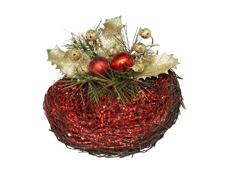 Glitter Holly Bird Nest - - The Country Christmas Loft