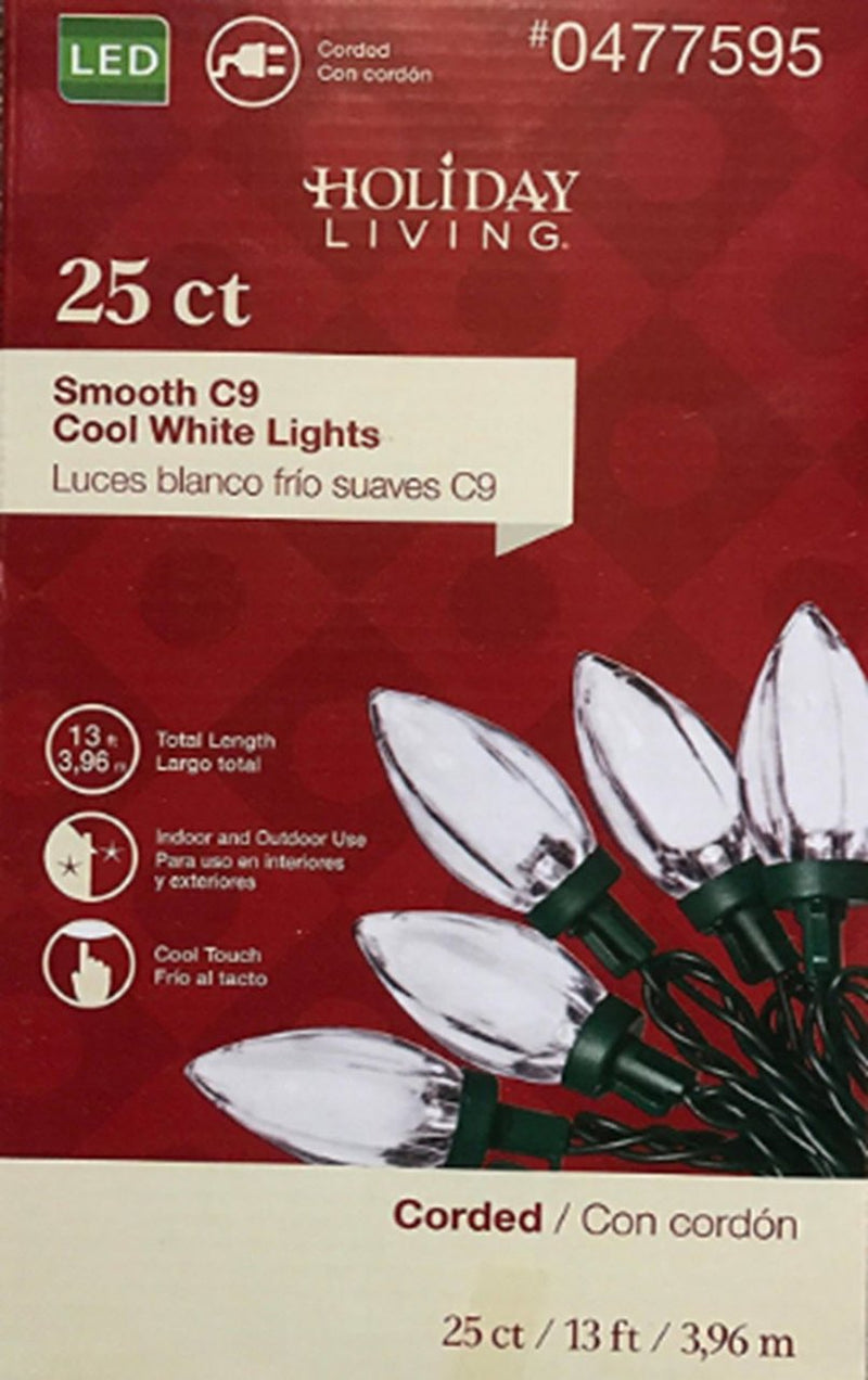 Holiday Living 25Ct Smooth LED C9 String - Cool White - The Country Christmas Loft