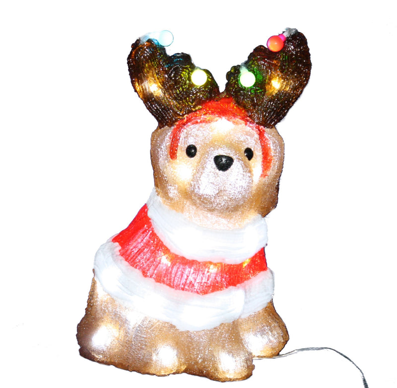 Lighted Acrylic Dog in Santa Suit - 13 Inch