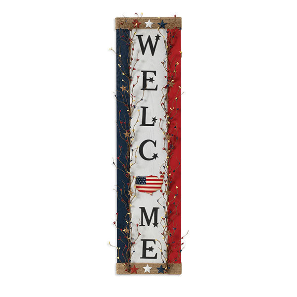 Wood Americana " WELCOME" Wall Decor with Berry Accents - 42 Inch - The Country Christmas Loft