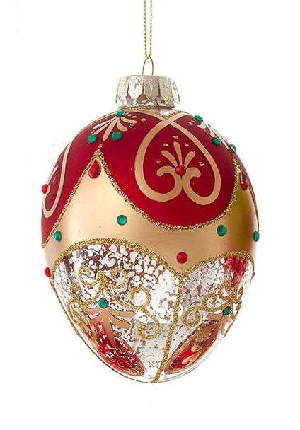 Glass Egg Ornament - 120mm - Red and Gold Crackle - The Country Christmas Loft