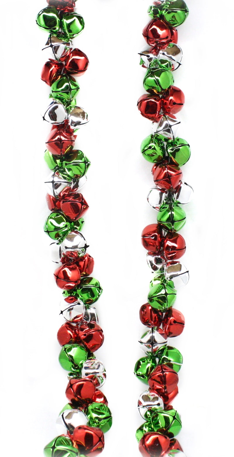 70 Inch Metal Jingle Bell Garland - Red/Green/Silver