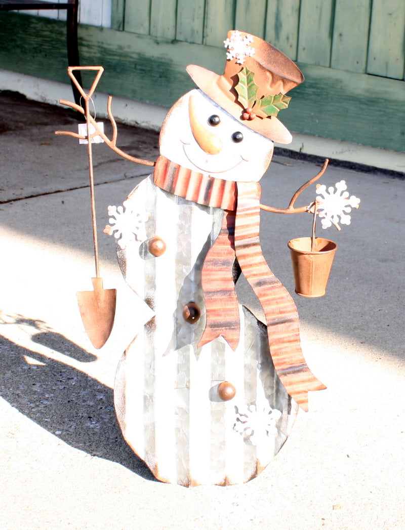 Metal Snowman Porch Sitter - 22" - Shovel - The Country Christmas Loft