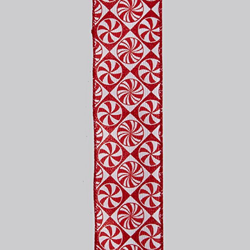 DOUBLE WIRE RED/WHITE PEPPERMINT WOVEN RIBBON - The Country Christmas Loft